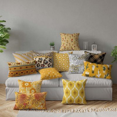 Capas de Almofada Luxuosas Estampadas Tema Amarelo, Capas Decorativas, Capa para Almofada Lombar - Vargottam 50,8 Cm × 30,48 Cm / Amarelo