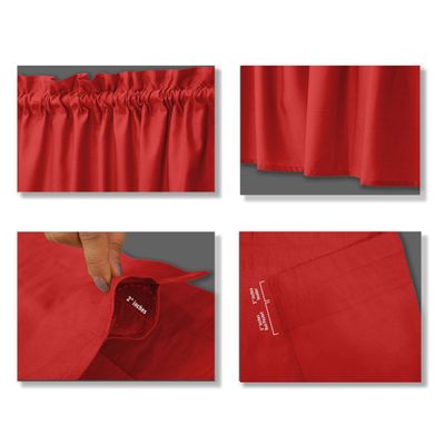 Bandô Simples de Algodão com Bainha para Varão, Meia Cortina Decorativa para Janela de Cozinha - Vargottam 91,4 Cm (L) × 76,2 Cm (C) – 2 Painéis / Vermelho