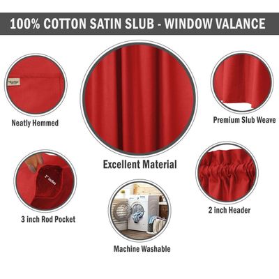 Bandô Simples de Algodão com Bainha para Varão, Meia Cortina Decorativa para Janela de Cozinha - Vargottam 91,4 Cm (L) × 76,2 Cm (C) – 2 Painéis / Vermelho