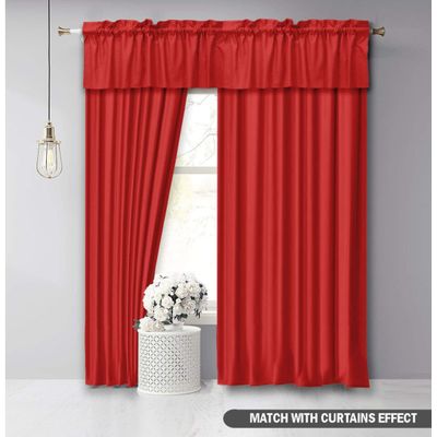 Bandô Simples de Algodão com Bainha para Varão, Meia Cortina Decorativa para Janela de Cozinha - Vargottam 91,4 Cm (L) × 76,2 Cm (C) – 2 Painéis / Vermelho