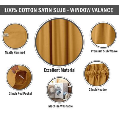 Bandô de Algodão Liso e Decorativo com Bolso para Varão, Meia Cortina para Janela de Cozinha - Vargottam 45,7 Cm (L) × 142,2 Cm (C) – 1 Painel / Amarelo
