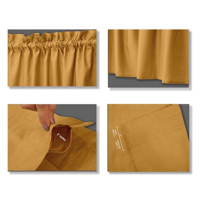 Bandô de Algodão Liso e Decorativo com Bolso para Varão, Meia Cortina para Janela de Cozinha - Vargottam 45,7 Cm (L) × 142,2 Cm (C) – 1 Painel / Amarelo