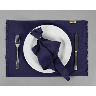 Decoração para Casa: Conjunto Lavável e Reversível de Jogos Americanos com Babado e Guardanapos para Mesa de Jantar - Vargottam 30,48 Cm × 45,72 Cm – Pacote Com 8 / Azul