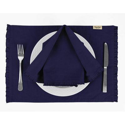 Decoração para Casa: Conjunto Lavável e Reversível de Jogos Americanos com Babado e Guardanapos para Mesa de Jantar - Vargottam 30,48 Cm × 45,72 Cm – Pacote Com 8 / Azul