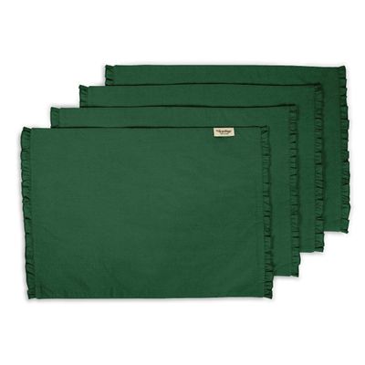 Decoração para Casa: Sousplats Reversíveis com Babado para Mesa de Jantar - Vargottam 45,7 Cm (L) × 30,5 Cm (C) – Pacote Com 8 / Verde