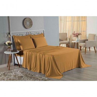 Jogo De Cama Casal Viúva Nobre 4 Peças Malha 100% Algodão - Cobre