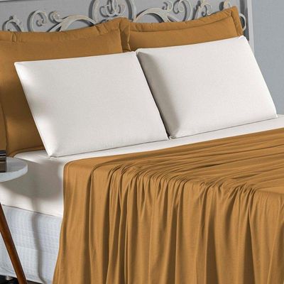 Jogo De Cama King Nobre 4 Peças Lençol Com Elástico De 30cm De Altura Malha 100% Algodão - Cobre / Palha
