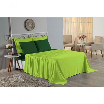 Jogo De Cama King Nobre 4 Peças Lençol Com Elástico De 30cm De Altura Malha 100% Algodão - Pistache / Verde-bandeira