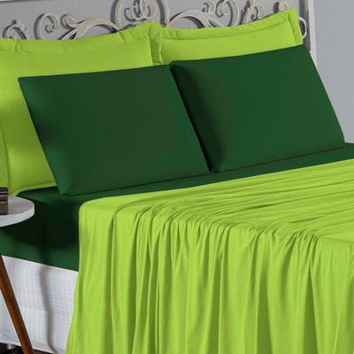Jogo De Cama King Nobre 4 Peças Lençol Com Elástico De 30cm De Altura Malha 100% Algodão - Pistache / Verde-bandeira
