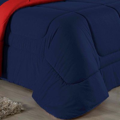 Edredom King Nobre 1 Peça Dupla Face 2,50m X 2,90m Malha 100% Algodão - Azul-marinho / Vermelho