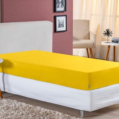 Lençol Com Elástico Solteiro Nobre 1 Peça 30cm De Altura Malha 100% Algodão - Amarelo