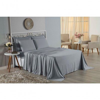Lençol De Cima Casal Nobre 1 Peça 2,40m X 2,20m Malha 100% Algodão - Cinza