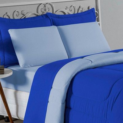 Edredom King Nobre 1 Peça Dupla Face 2,50m X 2,90m Malha 100% Algodão - Royal / Azul-bebê