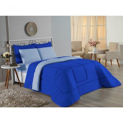 Edredom King Nobre 1 Peça Dupla Face 2,50m X 2,90m Malha 100% Algodão - Royal / Azul-bebê