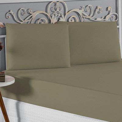 Jogo De Cama Casal Nobre 3 Peças Lençol Com Elástico De 30cm De Altura Malha 100% Algodão - Avelã