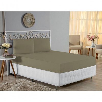 Jogo De Cama Casal Nobre 3 Peças Lençol Com Elástico De 30cm De Altura Malha 100% Algodão - Avelã
