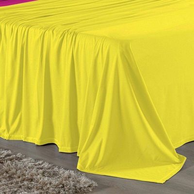 Jogo De Cama Casal Nobre 4 Peças Lençol Com Elástico De 30cm De Altura Malha 100% Algodão - Amarelo / Pink
