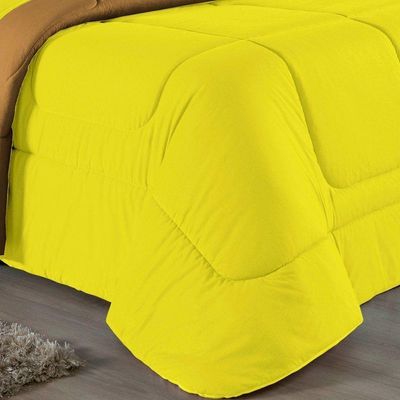 Kit Edredom Dupla Face + Jogo De Lençol Casal Nobre 7 Peças Malha 100% Algodão - Amarelo / Cobre