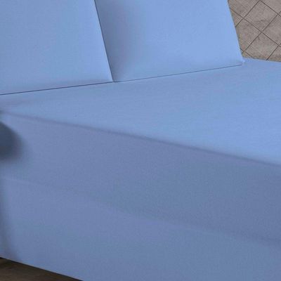 Jogo De Cama King Nobre 3 Peças Luva De Box 55cm De Altura Malha 100% Algodão - Azul-bebê