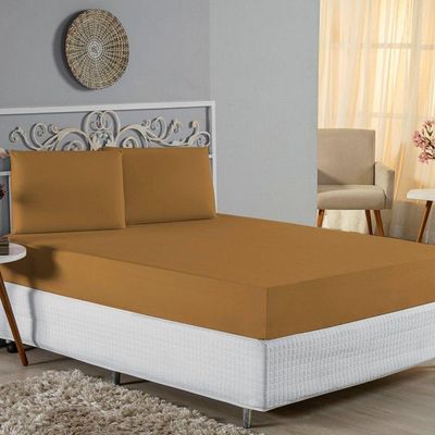 Jogo De Cama Queen Nobre 3 Peças Lençol Com Elástico De 30cm De Altura Malha 100% Algodão - Cobre