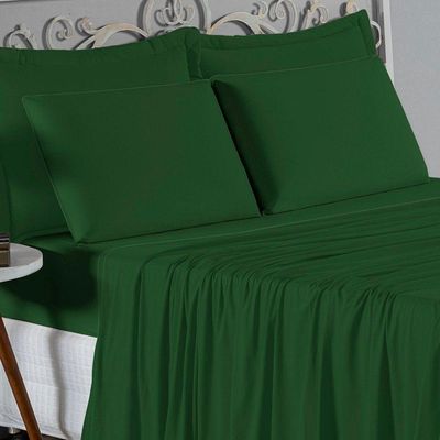Jogo De Cama King Nobre 4 Peças Lençol Com Elástico De 30cm De Altura Malha 100% Algodão - Verde-bandeira