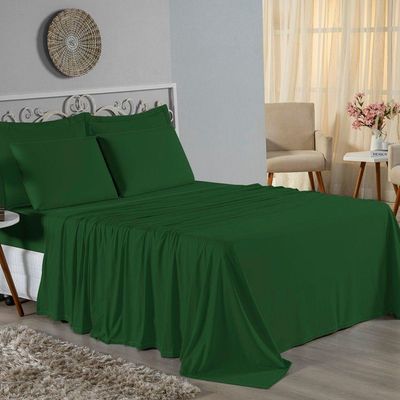 Jogo De Cama King Nobre 4 Peças Lençol Com Elástico De 30cm De Altura Malha 100% Algodão - Verde-bandeira