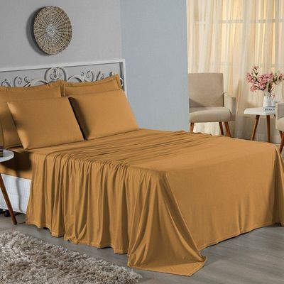 Jogo De Cama Queen Nobre 4 Peças Lençol Com Elástico De 30cm De Altura Malha 100% Algodão - Cobre