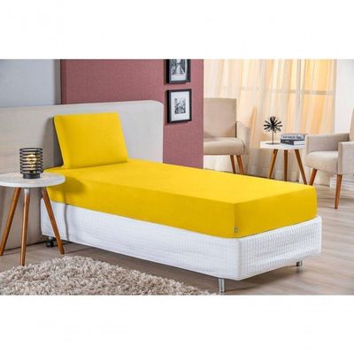 Jogo De Cama Solteiro Nobre 2 Peças Lençol Com Elástico De 30cm De Altura Malha 100% Algodão - Amarelo