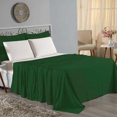 Jogo De Cama Solteiro Nobre 3 Peças Lençol Com Elástico De 30cm De Altura Malha 100% Algodão - Verde-bandeira / Palha