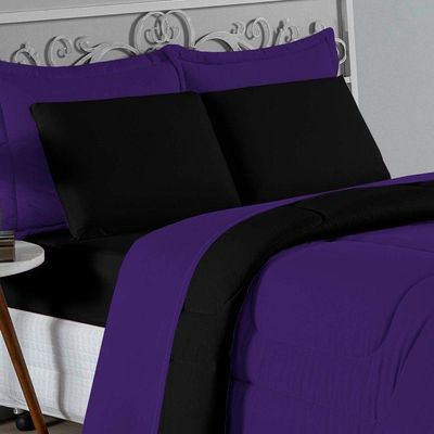 Edredom Queen Nobre 1 Peça Dupla Face 2,40m X 2,60m Malha 100% Algodão - Roxo / Preto