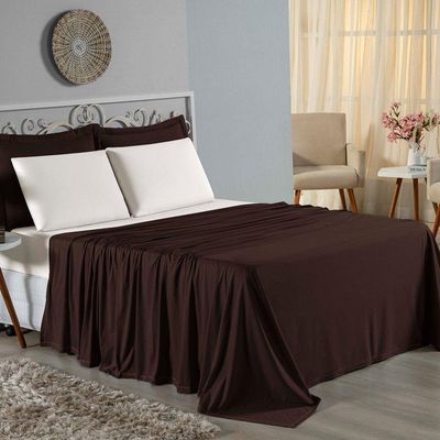 Jogo De Cama Casal Viúva Nobre 4 Peças Malha 100% Algodão - Marrom / Palha