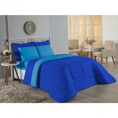 Edredom Casal Nobre 1 Peça Dupla Face 2,00m X 2,20m Malha 100% Algodão - Royal / Turquesa