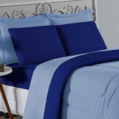 Edredom Queen Nobre 1 Peça Dupla Face 2,40m X 2,60m Malha 100% Algodão - Azul-bebê / Royal