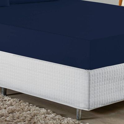 Jogo De Cama Casal Nobre 3 Peças Lençol Com Elástico De 30cm De Altura Malha 100% Algodão - Azul-marinho