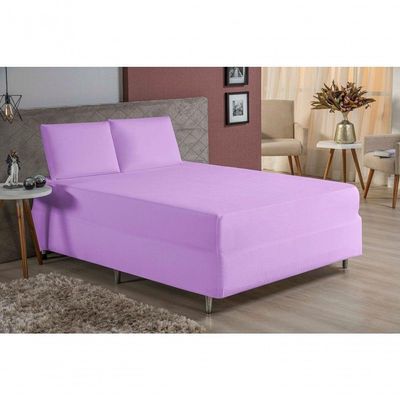 Jogo De Cama Casal Nobre 3 Peças Luva De Box 55cm De Altura Malha 100% Algodão - Lilás