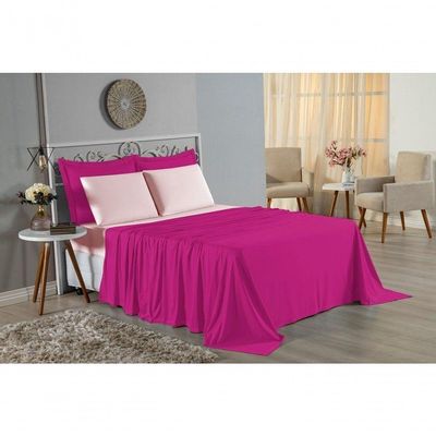 Jogo De Cama Casal Nobre 4 Peças Lençol Com Elástico De 30cm De Altura Malha 100% Algodão - Pink / Rosa