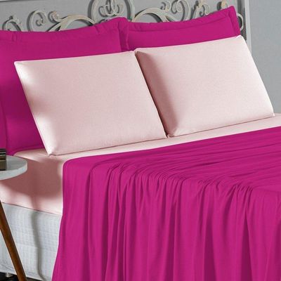 Jogo De Cama Casal Nobre 4 Peças Lençol Com Elástico De 30cm De Altura Malha 100% Algodão - Pink / Rosa