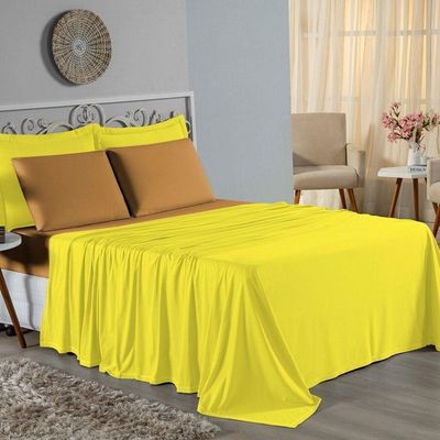 Jogo De Cama Casal Viúva Nobre 4 Peças Malha 100% Algodão - Amarelo / Cobre
