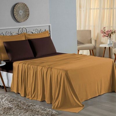Jogo De Cama Casal Viúva Nobre 4 Peças Malha 100% Algodão - Cobre / Marrom