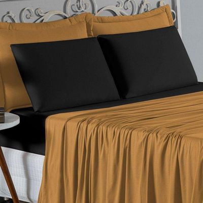 Jogo De Cama Casal Viúva Nobre 4 Peças Malha 100% Algodão - Cobre / Preto