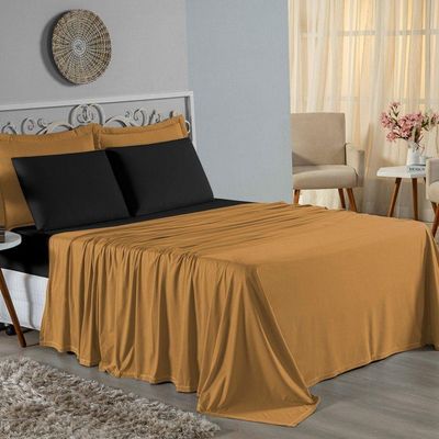 Jogo De Cama Casal Viúva Nobre 4 Peças Malha 100% Algodão - Cobre / Preto