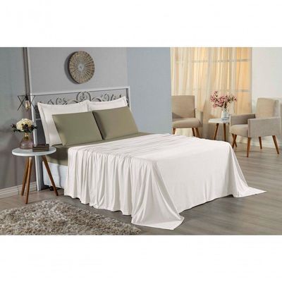Jogo De Cama King Nobre 4 Peças Lençol Com Elástico De 30cm De Altura Malha 100% Algodão - Palha / Avelã