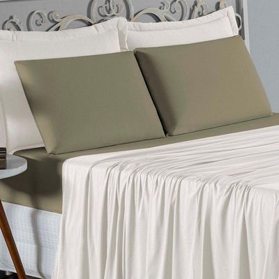 Jogo De Cama King Nobre 4 Peças Lençol Com Elástico De 30cm De Altura Malha 100% Algodão - Palha / Avelã