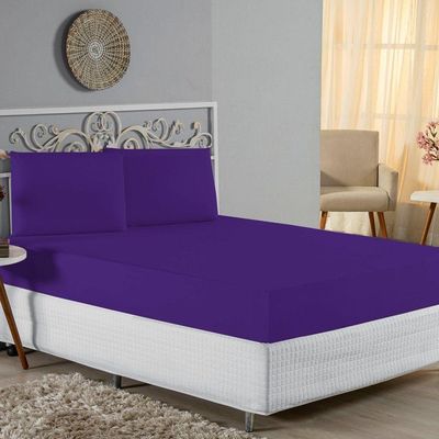 Jogo De Cama Queen Nobre 3 Peças Lençol Com Elástico De 30cm De Altura Malha 100% Algodão - Roxo