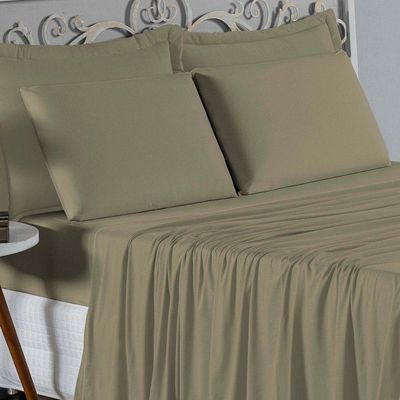 Jogo De Cama Queen Nobre 4 Peças Lençol Com Elástico De 30cm De Altura Malha 100% Algodão - Avelã