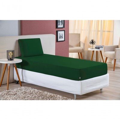 Jogo De Cama Solteiro Nobre 2 Peças Lençol Com Elástico De 30cm De Altura Malha 100% Algodão - Verde-bandeira