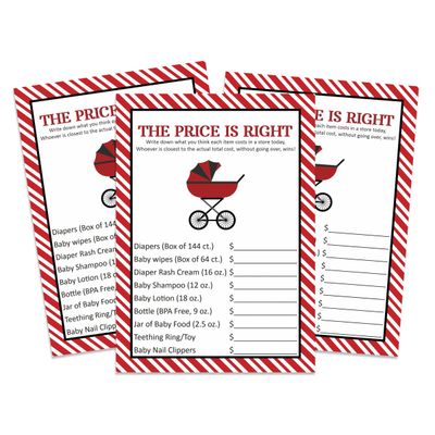 Jogo O Preço É Certo para Chá de Bebê Feminino - Jogos Divertidos, Atividades e Decorações com Tema Joaninha - Pacote com 50 - Inkdotpot 12,7 Cm × 17,78 Cm / Branco