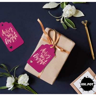 Etiquetas de Papel para Lembrancinhas de Natal 'Feliz e Brilhante' com Folha Metalizada para Artesanato - Inkdotpot 50 Etiquetas Metalizadas / Rosa - Ouro Rosé