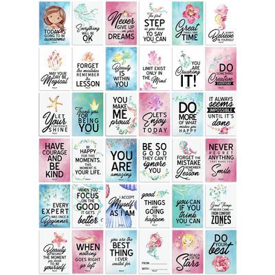 Bilhetes para Lancheira para Adultos/Adolescentes, Cartões de Afirmação Motivacionais, Pacote com 36, Designs (Tema Sereia) - Inkdotpot 8,89 Cm × 6,35 Cm / Multicolorido