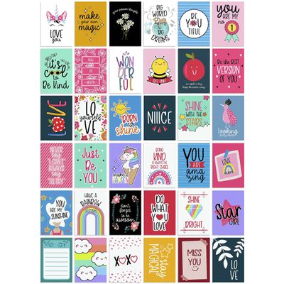 Pacote com 36 Notas para Lancheira (Crianças/Adolescentes/Estudantes) Frases Diárias e Afirmações Positivas (Tema Menina Fofa) - Inkdotpot 8,89 Cm × 6,35 Cm / Multicolorido